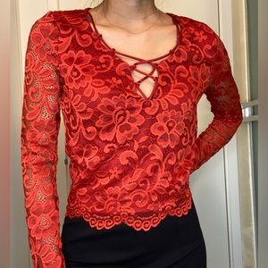 Lace Long Sleeve Top Forever 21 Red